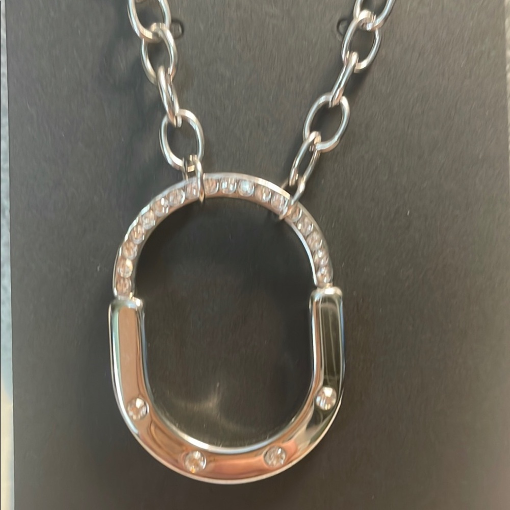 Elegant Silver Lock Necklace with Crystal Accents